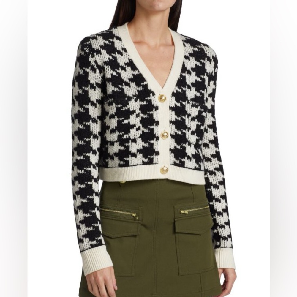 DEREK LAM 10 CROSBY Molly‎ Wool Blend Houndstooth Crop Cardigan Size XS